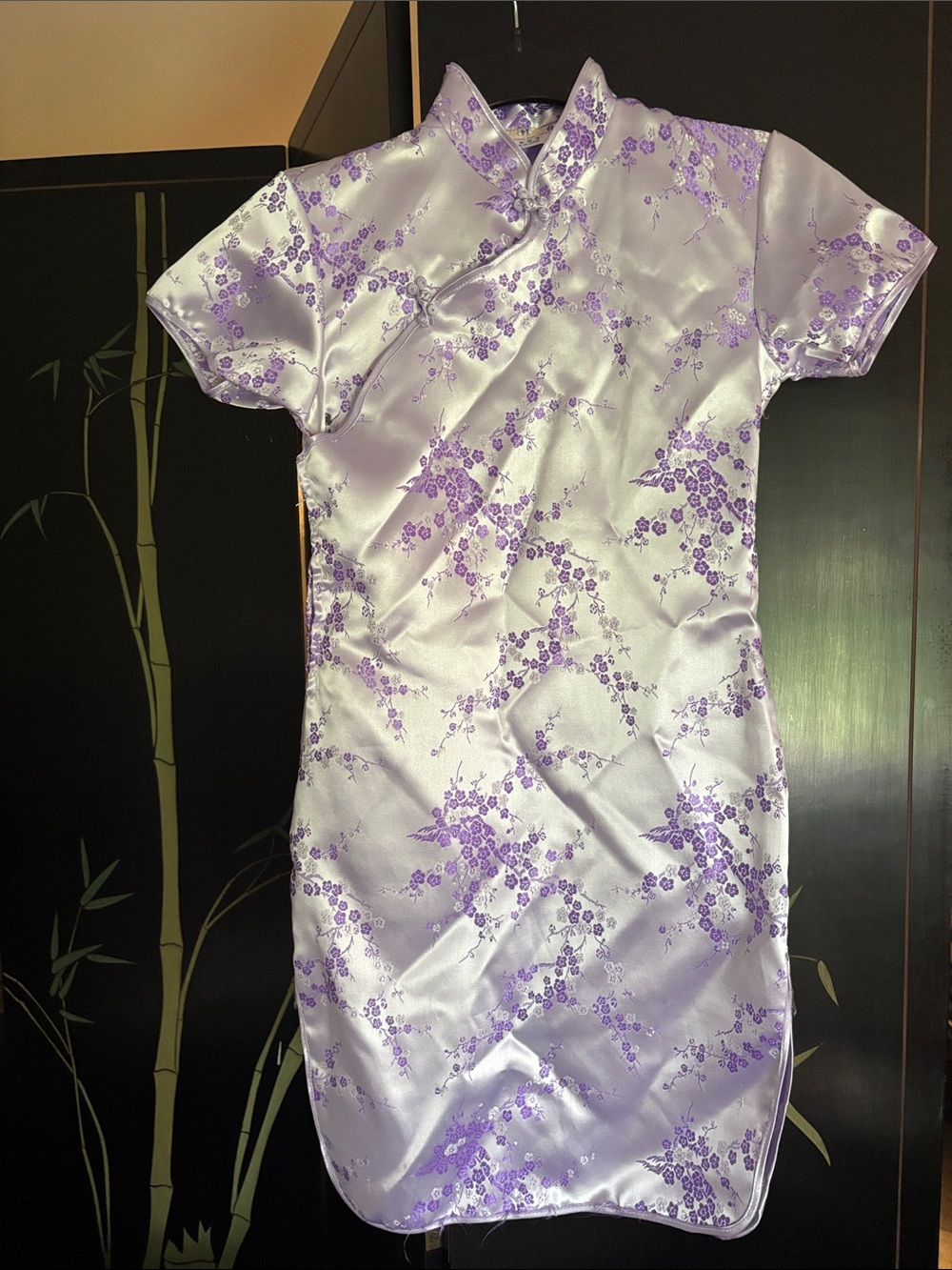 Golden Dragon Lavender Floral Satin Cheongsam Dress - Girl
